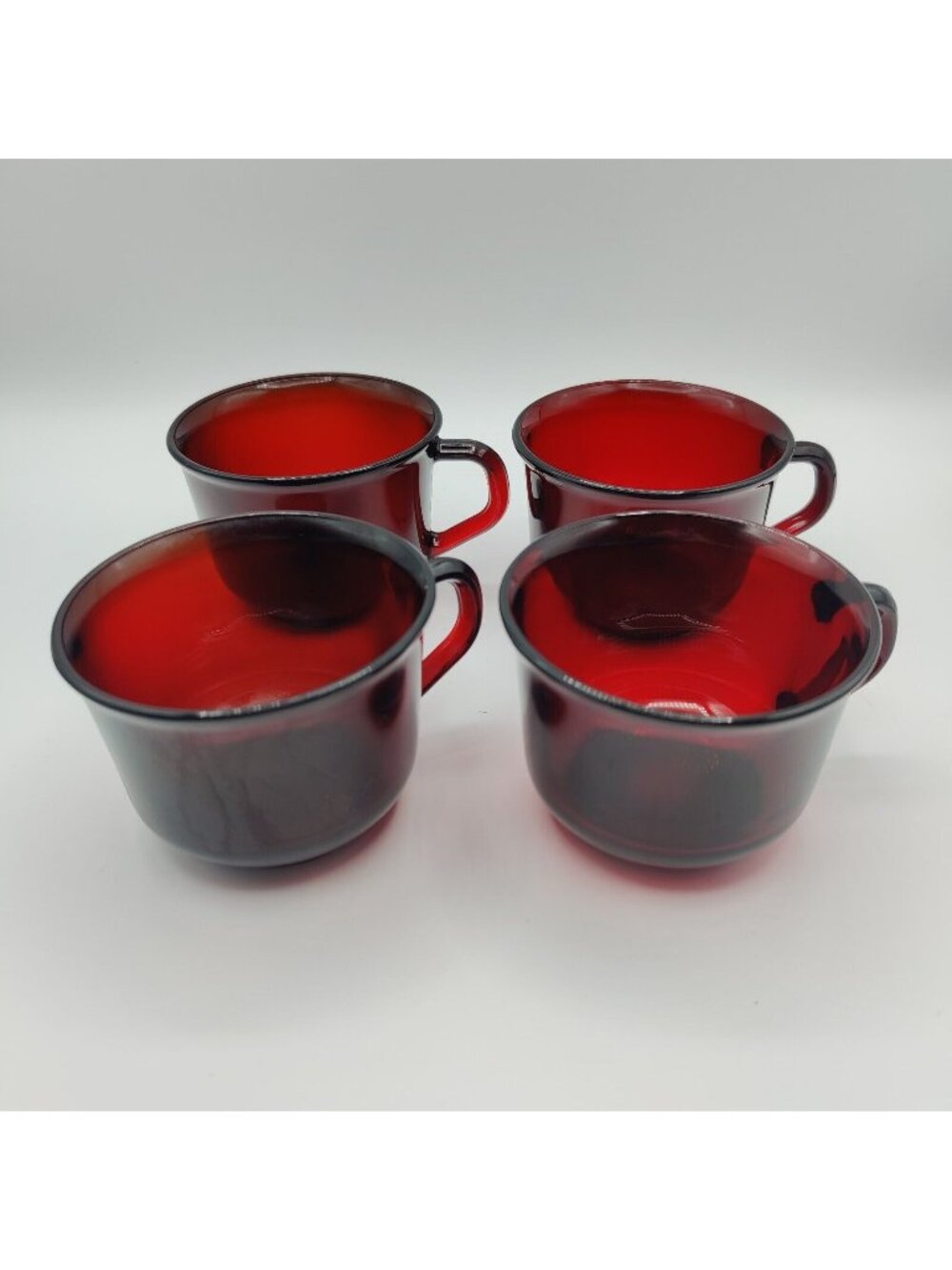 Vintage Arcoroc Ruby Red Glass Mugs Set Of 4 French Coffee Cups
